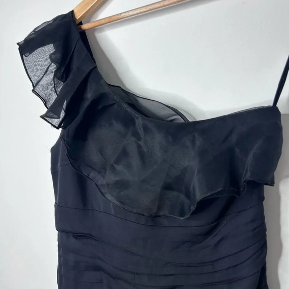 Alice + Olivia Gale One Shoulder Ruffle Black Dress Mini Silk Women’s 8 Pleated - Picture 6 of 11